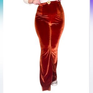 Burnt Orange Velvet High-Waist Flare Pants
